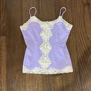 Mary Green Lavender Lace-Trim Cami tank top cream lace top sz M